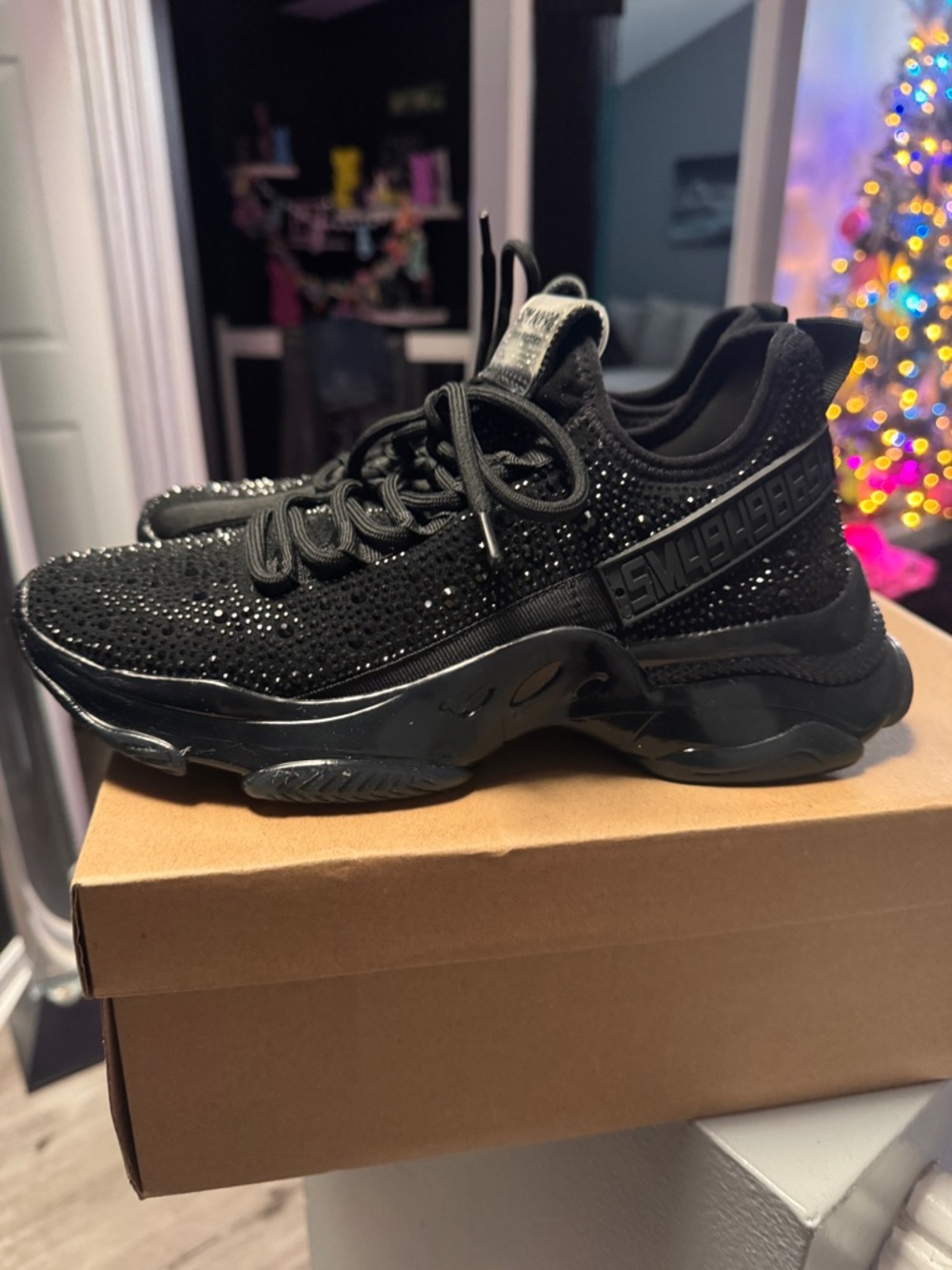 Steve Madden Black Crystal-Embellished Women's Sneakers